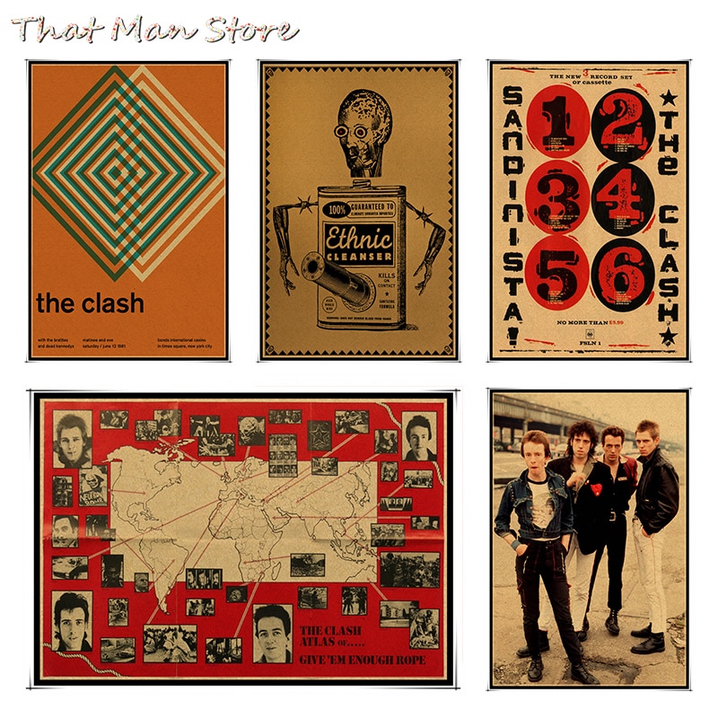 Ŭ Ƽ Ʈ    Ÿ Ʈ ũƮ    ƼĿ Ȩ Decora 30 * 21cm/The Clash Vintage Retro rock band music Guitar Matte Kraft Paper Poster Wall Sticke